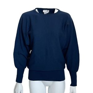 Christian Dior Sweater Blue Merino Wool Pullover Vintage 80s Preppy Sz P
